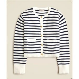 J.Crew Heavy Cotton Golden Buttons Striped Pockets Relaxed Emilie Cardigan sz3X